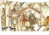 King Edward the Confessor Talks to His Brother-in-Law, Harold, detail of the Bayeux Tapestry, wool embroidery on linen, 20” high, Centre Guillaume le Conquérant, Bayeux, France, Image on website of Ulrich Harsh, Public Domain via Wikimedia Commons. 