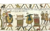 Harold Swears a Solemn Oath over Holy Relics to Defend William, detail of the Bayeux Tapestry, wool embroidery on linen, 20” high, Centre Guillaume le Conquérant, Bayeux, France, Image on website of Ulrich Harsh, Public Domain via Wikimedia Commons. 