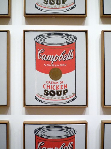 Andy Warhol, detail of Campbell Soup Cans, 1962, each canvas 20” x 16”, Museum of Modern Art, New York, Photo by profzucker via Flickr, Creative Commons Attribution License.   