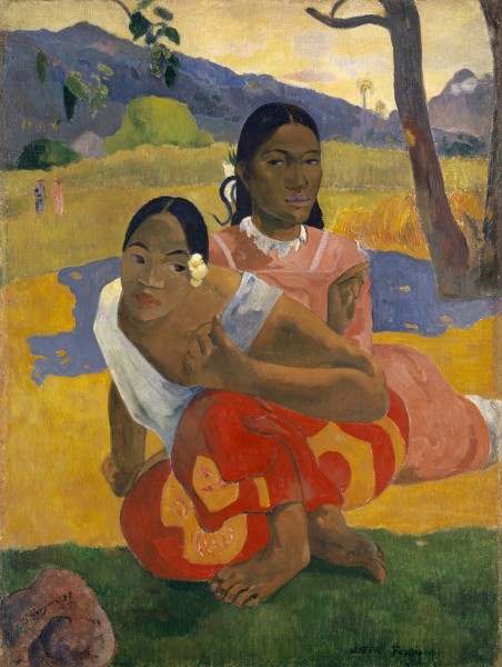 Paul Gauguin, Nafea Faa Ipoipo (When Will You Marry?), 1892, oil on canvas, 40” x 30”, Qatar Museums, Photo via Wikimedia Commons.