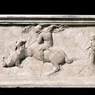Donatello, St. George and the Dragon , c. 1416, marble, 15.25" x 47.25", Museo Nazionale del Bargello, Florence, photo via Wikimedia Commons.