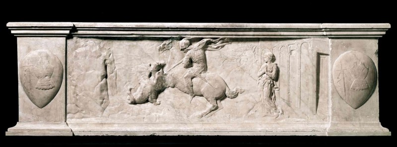 Donatello, St. George and the Dragon , c. 1416, marble, 15.25" x 47.25", Museo Nazionale del Bargello, Florence, photo via Wikimedia Commons.