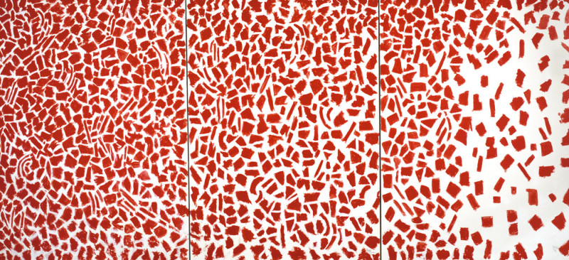 Alma Thomas, Red Azaleas Singing and Dancing Rock and Roll Music, 1976, acrylic on canvas, 73¾” × 158½” × 2½”, Smithsonian American Art Museum, Washington, D.C., Photo by Cliff via Flickr, Creative Commons Attribution 2.0 Generic License.