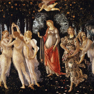 Sandro Botticelli, Primavera, c. 1482, tempera on panel, 80" x 124", Uffizi Gallery, Florence, Public Domain via Wikipedia.