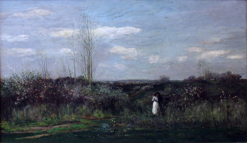 Charles-François Daubigny, Spring, 1862, oil on panel, Alte Nationalgalerie, Berlin, artwork in the Public Domain.