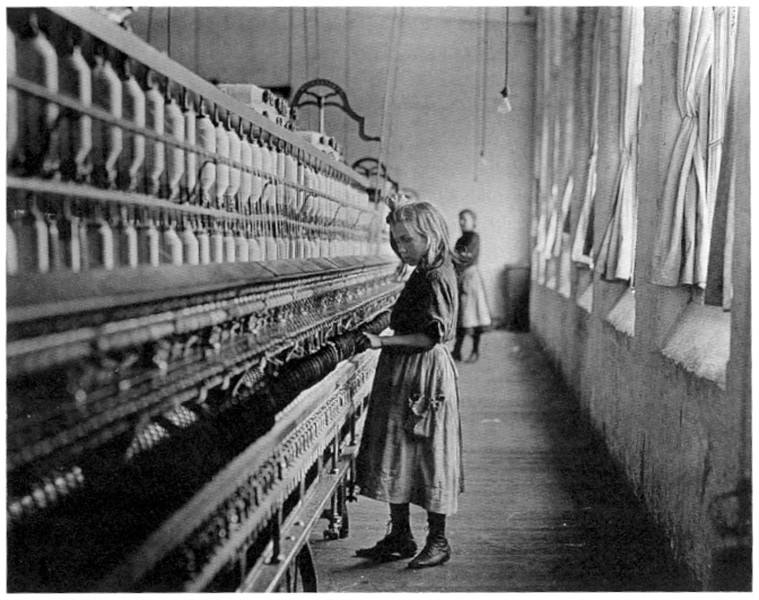 Lewis Hine, Child in a Carolina Cotton Mill, 1908, gelatin silver print, photograph in the Public Domain.