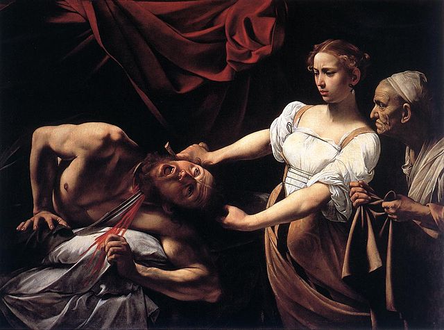 Caravaggio, Judith Beheading Holofernes, 1598-99, oil on canvas, 57" x 77", Galleria Nazionale d'Arte Antica, Rome, Photo in the Public Domain via Wikimedia Commons