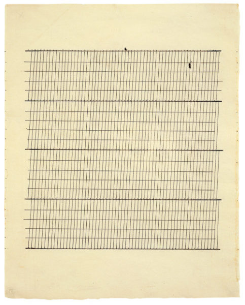 Agnes Martin, Aspiration, 1960, ink on paper, 11 ¾” x 9 ⅜”, Photo by J R via Flickr, Creative Commons Attribution 2.0 Generic License.