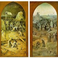 Hieronymus Bosch, Arrest of Christ and Christ Carrying the Cross from the Exterior of the Triptych of The Temptation of St. Anthony, 1505-1506, oil on panel, Museu Nacional de Arte Antiga, Lisbon, Artwork in the Public Domain via Wikimedia Commons.