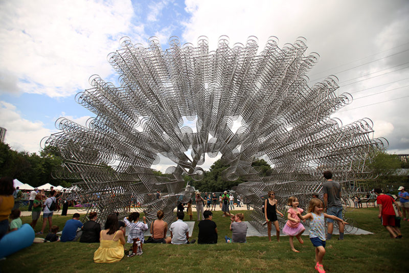 Ai Weiwei, Forever Bicycles, 2015, Waller Creek Delta on Lady Bird Lake, Austin, TX, Photo by Rachel Zein for The Daily Texan.