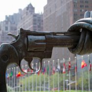 Carl Frederik Reuterswärd, Non-Violence, 1985, bronze, Plaza at the United Nations, New York.