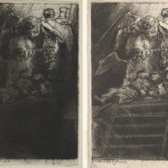 Rembrandt van Rijn, two impressions of Jacob’s Ladder, 1655, etching and drypoint, 4⅝” x 3⅛”, Collection of the Metropolitan Museum of Art, New York.