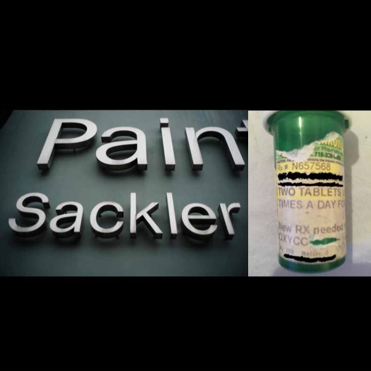 Nan Goldin, Pain/Sackler, Royal College of Art, London, 2017, and Oxy Script, 2017.