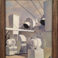 Charles Sheeler, Upper Deck, 1929, oil on canvas, 28 ¾” x 21 ¾”, Fogg Museum, Harvard University, Cambridge, MA, currently on view in the Cult of the Machine exhibition.