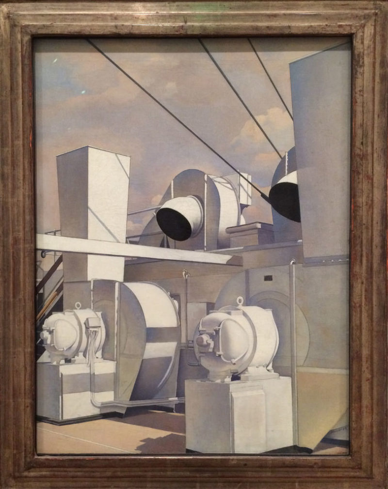 Charles Sheeler, Upper Deck, 1929, oil on canvas, 28 ¾” x 21 ¾”, Fogg Museum, Harvard University, Cambridge, MA, currently on view in the Cult of the Machine exhibition.