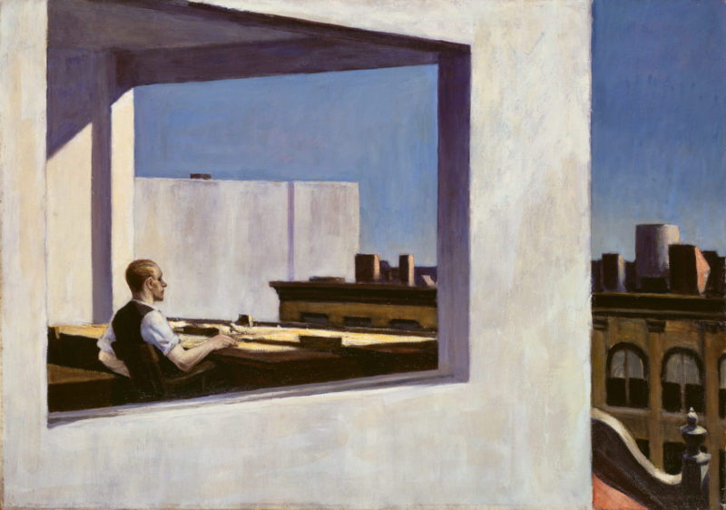 Edward Hopper, Office in a Small City, 1953, oil on canvas. 28” x 40”, The Metropolitan Museum of Art, New York, image courtesy of The Metropolitan Museum of Art.